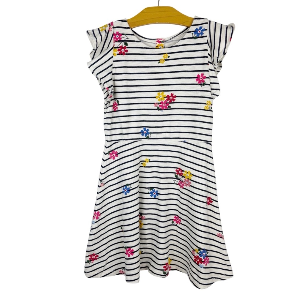 Gap Girls Floral Dress Short Flutter Sleeves Striped 100% Cotton Size 8